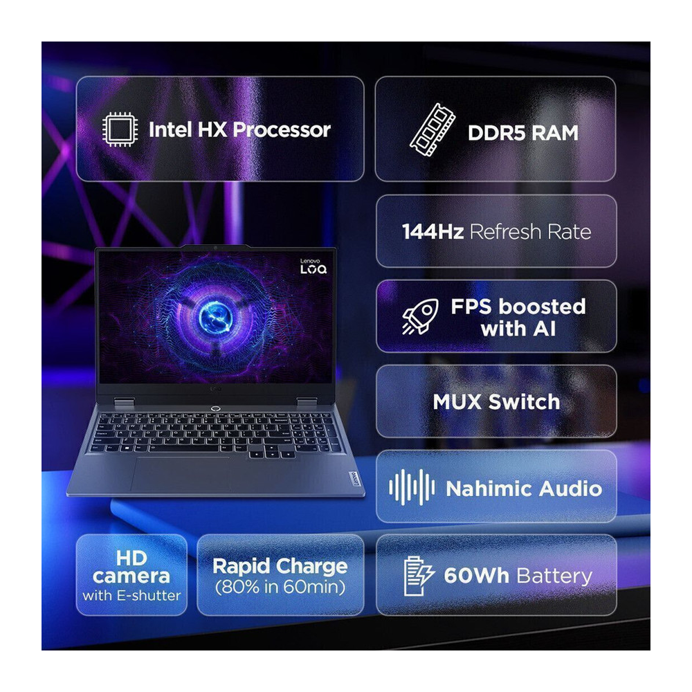 Lenovo LOQ Gaming Laptop with 15.6-inch FHD display, NVIDIA RTX 2050, 12th Gen Intel Core i5, 12GB RAM, 512GB SSD, Win 11