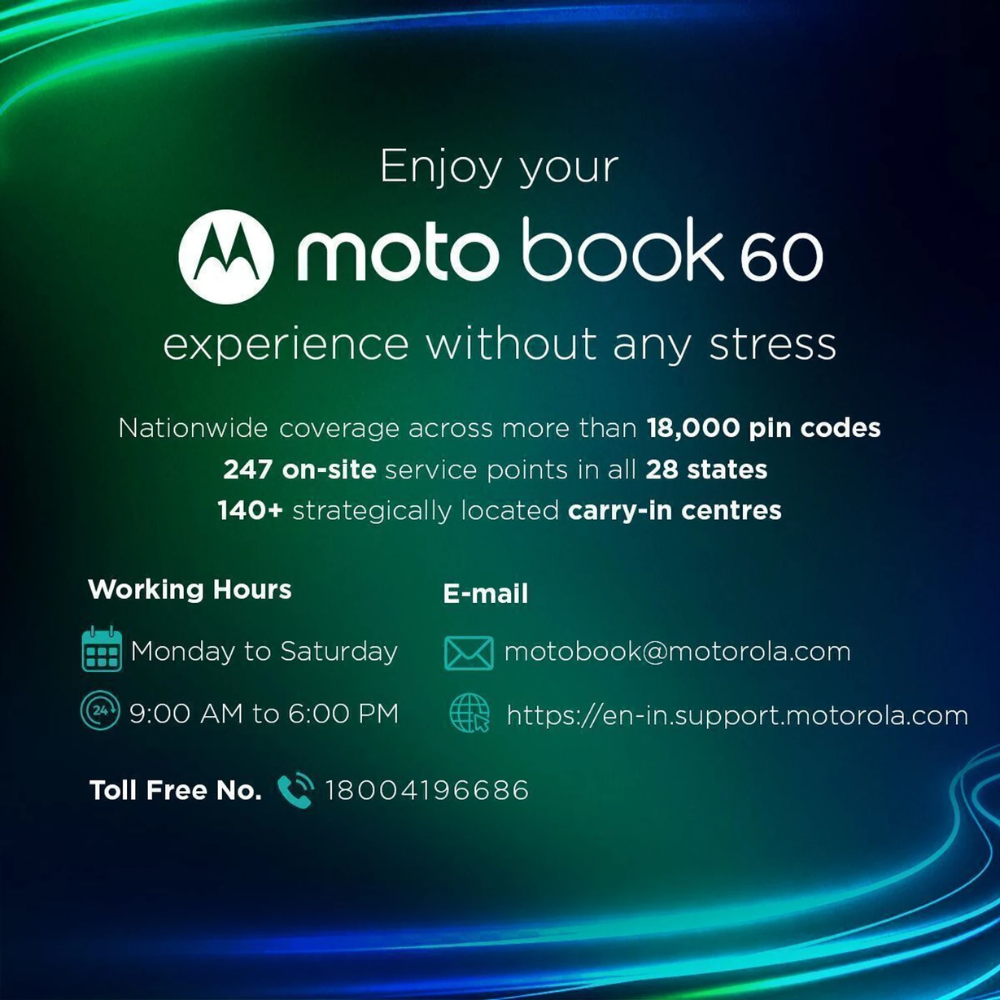Unboxed Motorola Motobook 60 14IRH10R laptop with 14" OLED display, Intel Core i7, 16GB RAM, 1TB SSD, Windows 11, thin and light design.