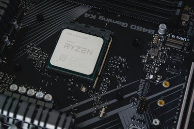 Close-up of an AMD Ryzen desktop processor chip, representing the shift in desktop CPU market share