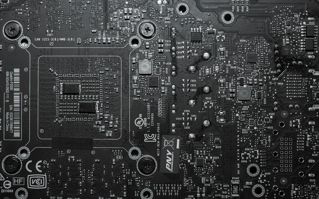 Close-up of a graphics card PCB, the kind of circuitry counterfeiters try to replicate in fake RTX 4090 scams