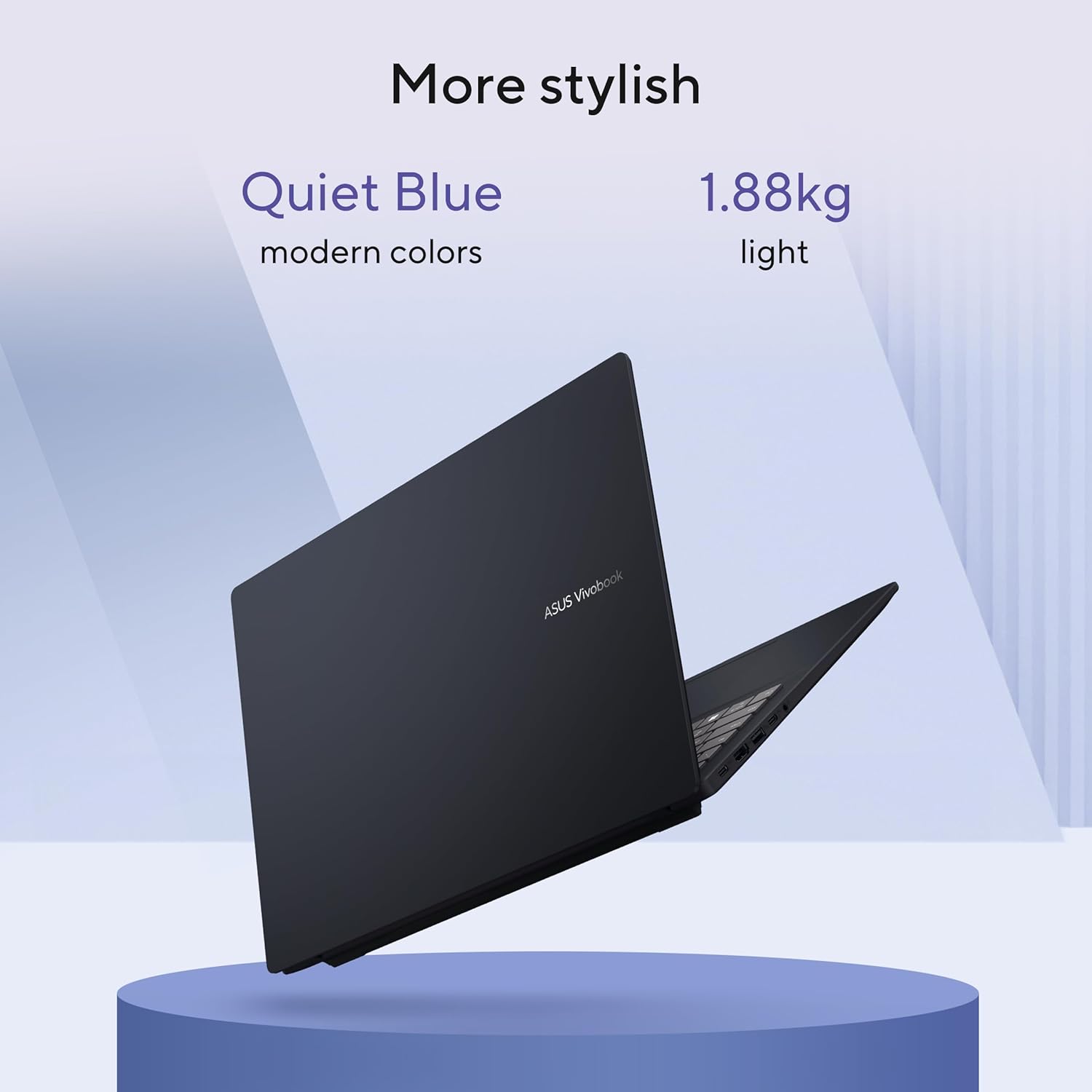 ASUS Vivobook 16 laptop with Snapdragon X processor, 16GB RAM, 512GB SSD, 16" FHD+ display, in quiet blue color.
