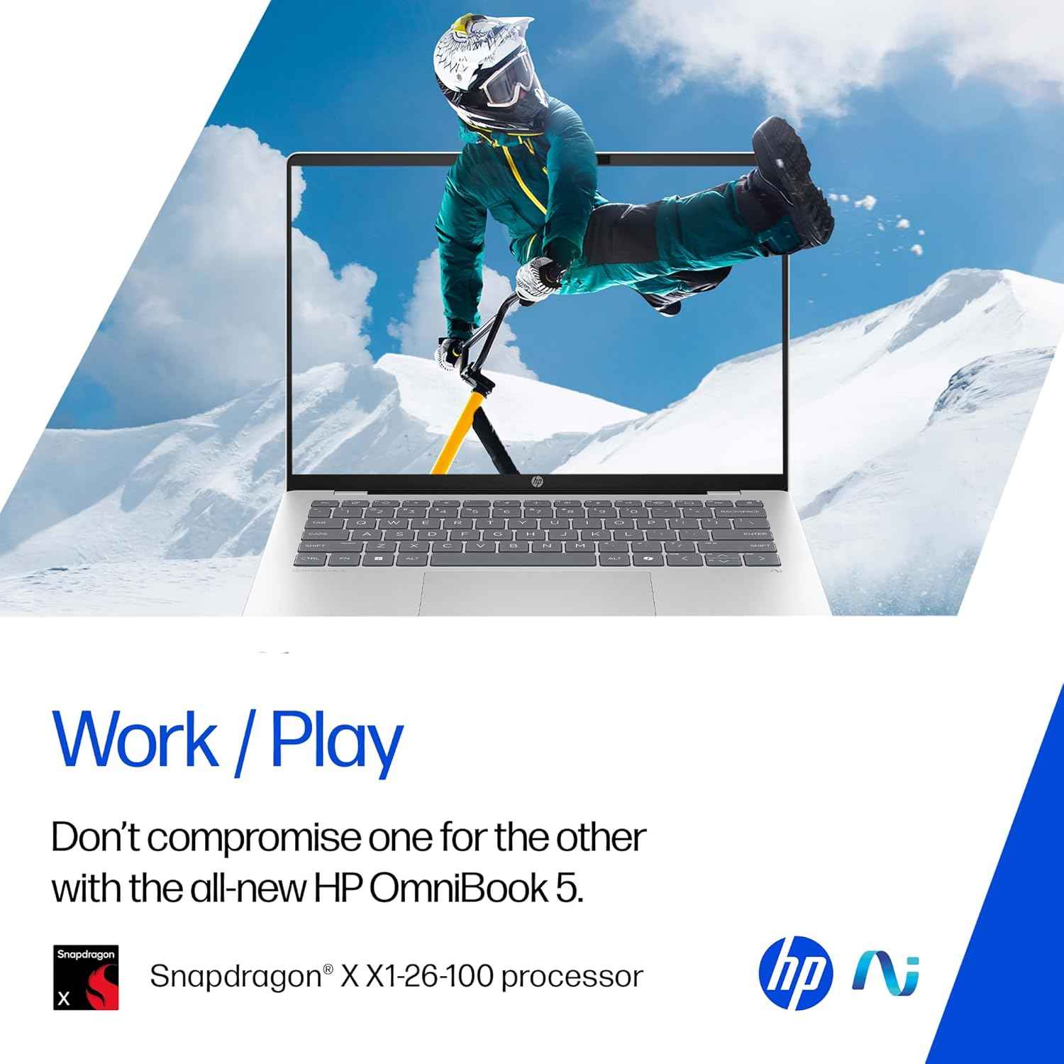 HP OmniBook 5 OLED Laptop Snapdragon X | 16GB RAM | 1TB SSD | 14" 2K OLED Display | Windows 11 | Ultra-Light AI Laptop | Silver - he0015QU