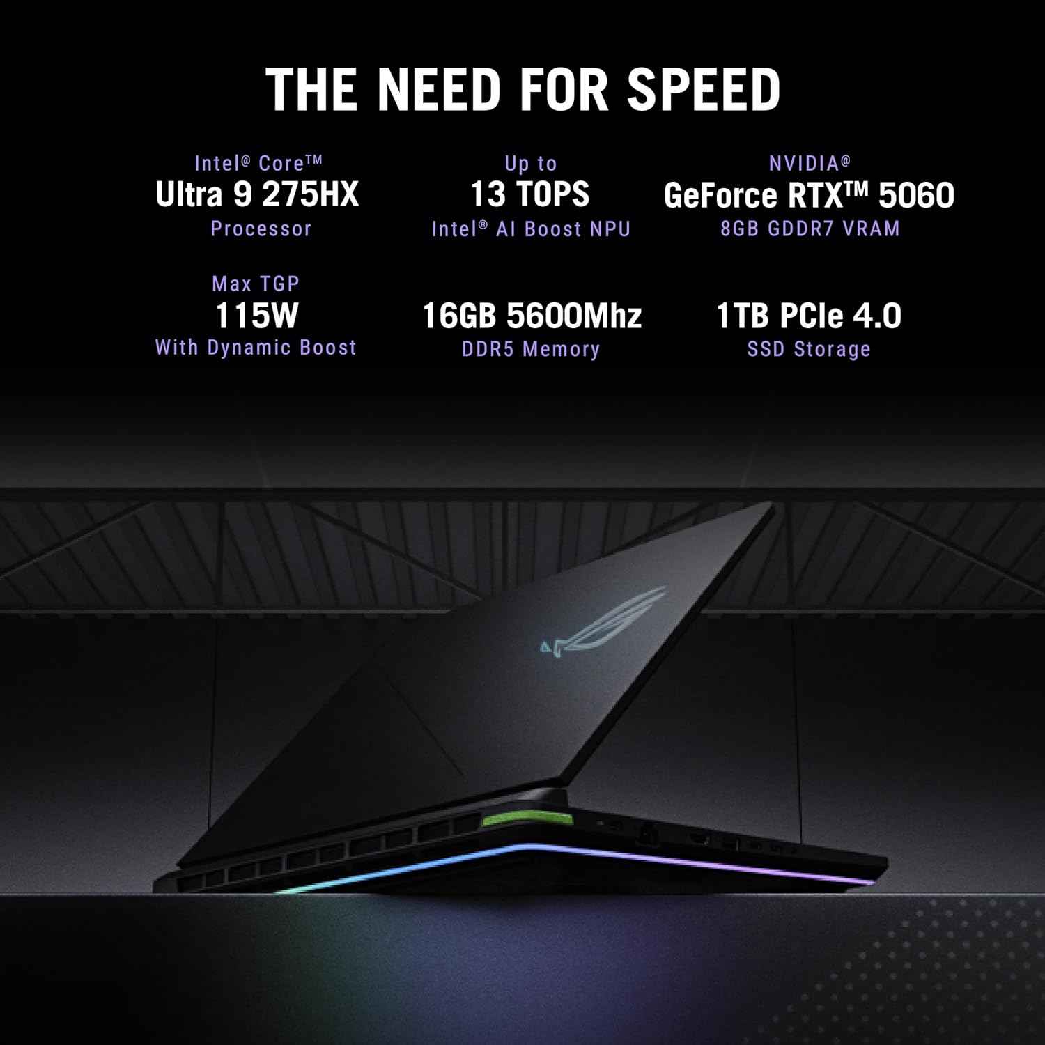 ASUS ROG Strix G16 Gaming Laptop | Intel Core Ultra 9 275HX | RTX 5060 8GB 115W | 16GB RAM | 1TB SSD | 16" 2.5K 240Hz | Windows 11 | Eclipse Gray - G615LM-S5128WS