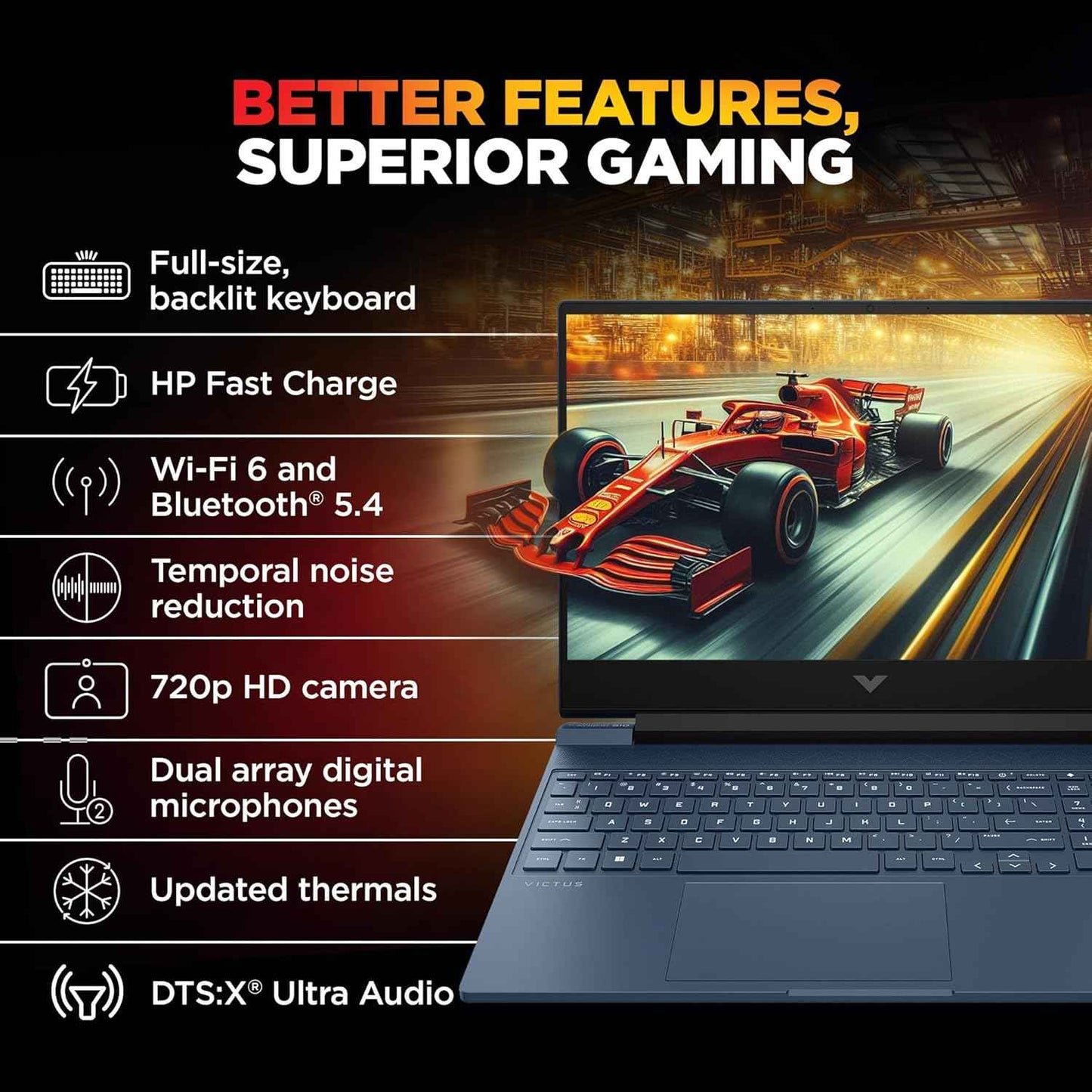 HP Victus Gaming Laptop | Ryzen 7 7445HS | RTX 4050 6GB | 16GB DDR5 RAM | 512GB SSD | 15.6" FHD 144Hz | Windows 11 | Office 2024 | Blue - fb3130AX
