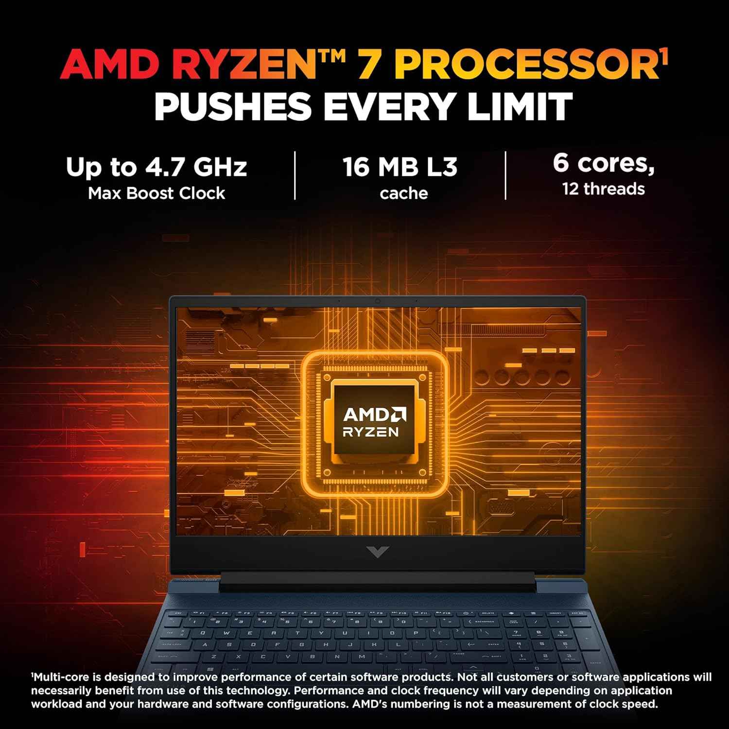 HP Victus Gaming Laptop | Ryzen 7 7445HS | RTX 4050 6GB | 16GB DDR5 RAM | 512GB SSD | 15.6" FHD 144Hz | Windows 11 | Office 2024 | Blue - fb3130AX