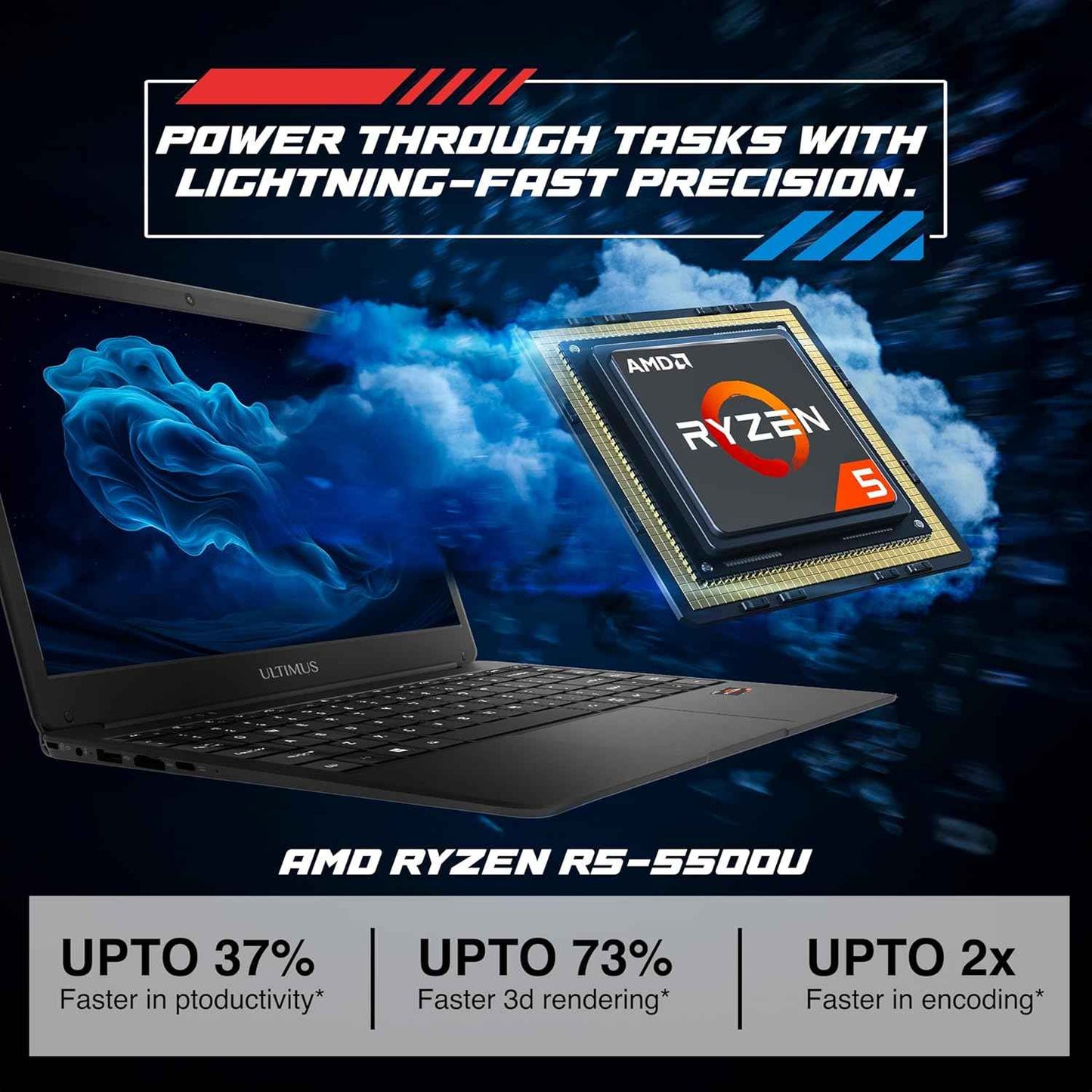 Ultimus U3 Laptop Ryzen 5 5500U | 8GB RAM | 512GB SSD | 14.1" FHD IPS Display | Windows 11 | Type-C | Thin & Light | Black