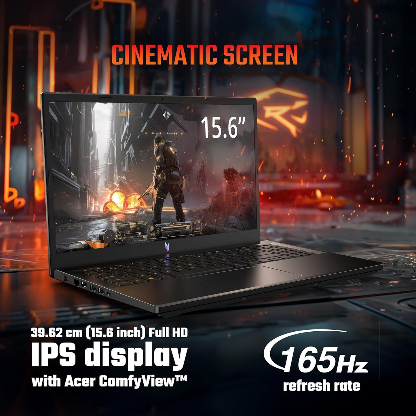 Acer Nitro V 15 gaming laptop in obsidian black with 15.6-inch FHD IPS display, AMD Ryzen 7, RTX 4050, 16GB DDR5 RAM, 512GB SSD