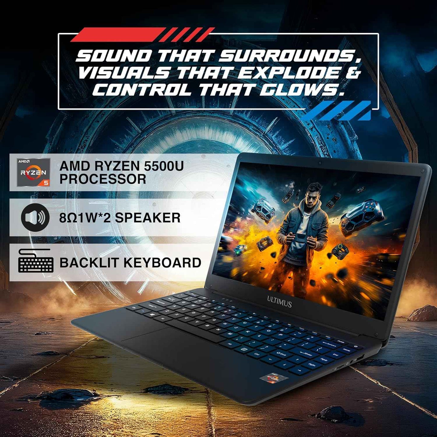 Ultimus U3 Laptop Ryzen 5 5500U | 8GB RAM | 512GB SSD | 14.1" FHD IPS Display | Windows 11 | Type-C | Thin & Light | Black