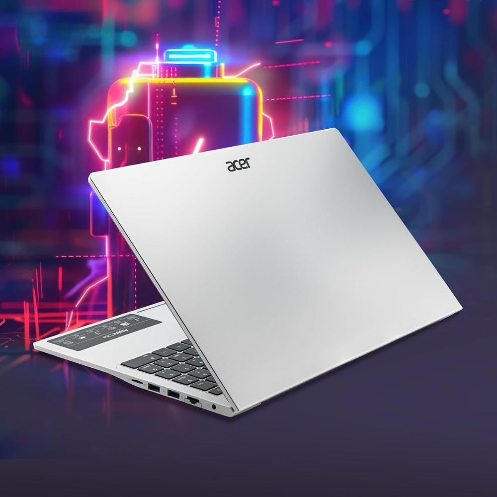 Acer Aspire Lite 15.6-inch Full HD IPS laptop with 12th Gen Intel Core i5, 16GB RAM, 512GB SSD, backlit keyboard in Pure Silver.