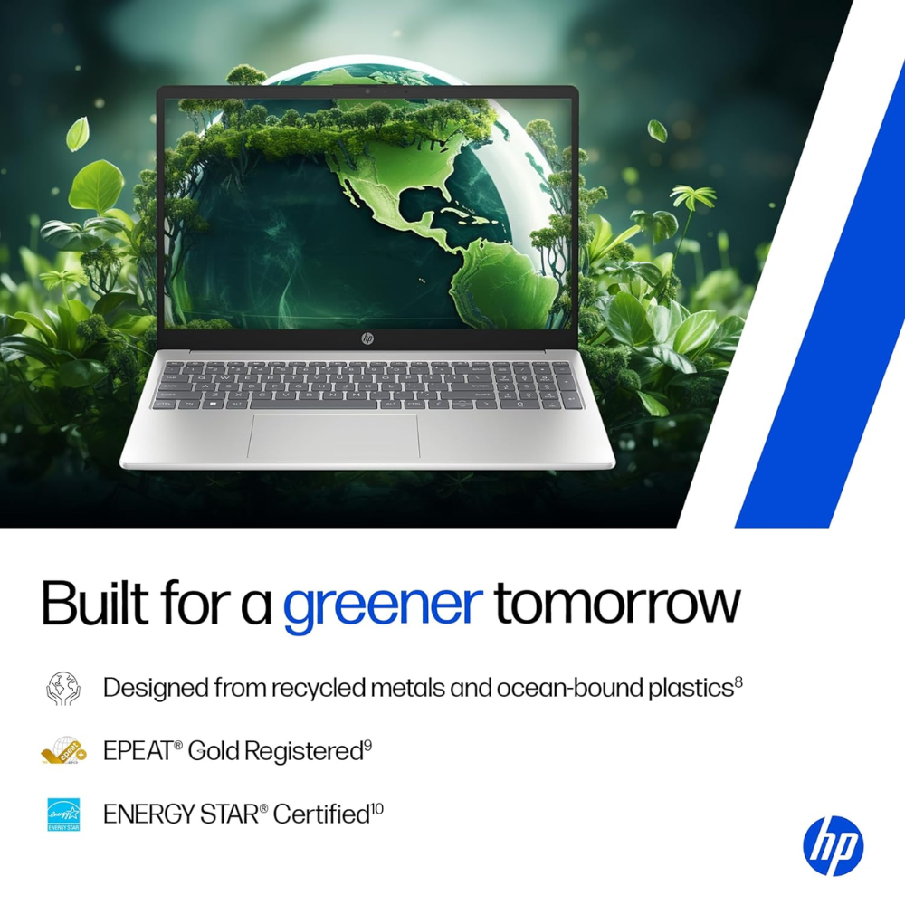 Unboxed HP 15 laptop with Ryzen 7, 16GB RAM, 512GB SSD, 15.6" FHD anti-glare display, backlit keyboard in natural silver.