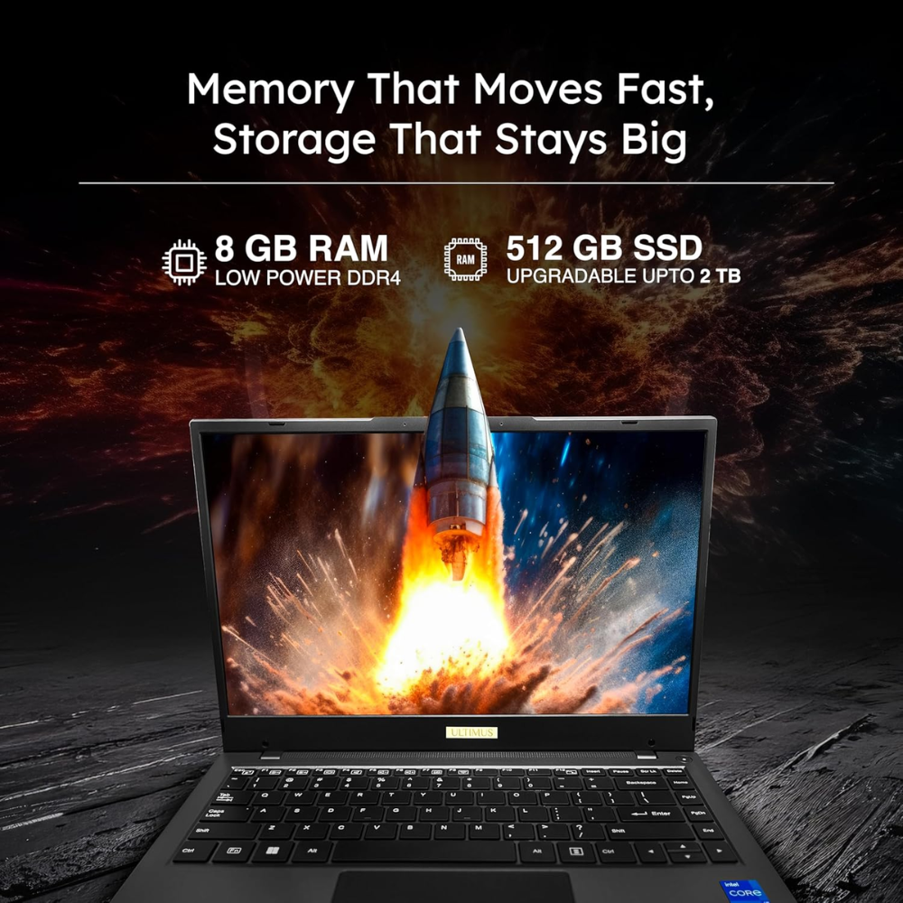 Ultimus APEX5 Laptop Intel Core i5 12th Gen 1235U | 8GB RAM | 512GB SSD (Expandable to 1TB) | 14.1" FHD IPS Display | Intel Iris Xe Graphics | Windows 11 | 3x USB | SD Card Slot | MS Office 365 Trial | Black - NU14U3INF66BY-CRa - Get Like New