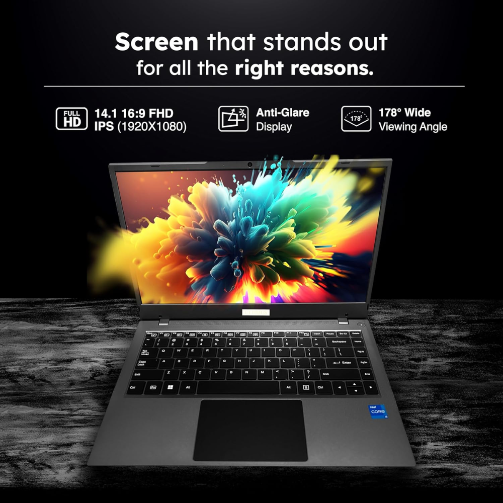 Ultimus APEX5 Laptop Intel Core i5 12th Gen 1235U | 8GB RAM | 512GB SSD (Expandable to 1TB) | 14.1" FHD IPS Display | Intel Iris Xe Graphics | Windows 11 | 3x USB | SD Card Slot | MS Office 365 Trial | Black - NU14U3INF66BY-CRa - Get Like New
