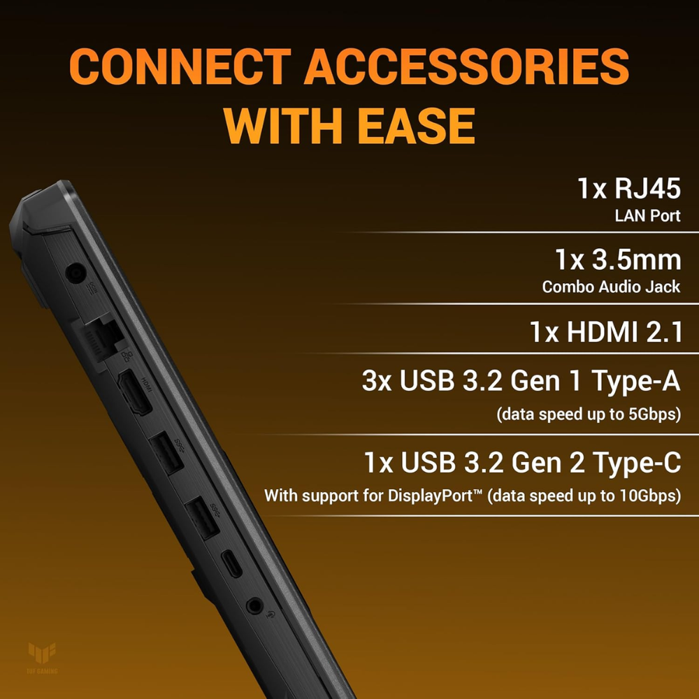 ASUS TUF A15 Gaming Laptop (2025) | AMD Ryzen 7 7445HS | RTX 3050 4GB (75W TGP) | 16GB DDR5 | 512GB SSD | 15.6" FHD 144Hz Display | RGB | Windows 11 | Graphite Black | FA506NCG-HN199W - Get Like New