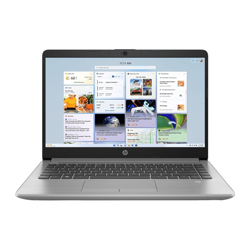 Unboxed HP 245 G9 Business Laptop with AMD Ryzen 3, 8GB RAM, 512GB SSD, 14-inch HD anti-glare screen in silver.