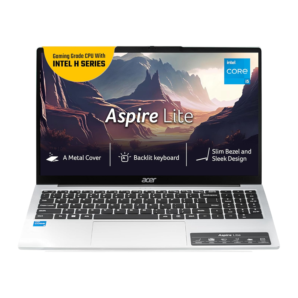 Unboxed Acer Aspire Lite laptop with 15.6-inch FHD display, metal body, backlit keyboard, 12th Gen Intel i5, 16GB RAM, SSD.