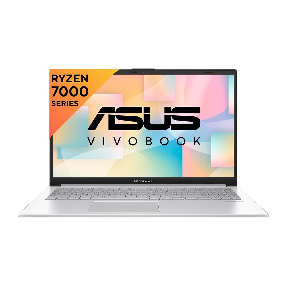 Unboxed ASUS Vivobook Go 15 laptop showing the black 15.6-inch FHD anti-glare display, keyboard, and sleek design.