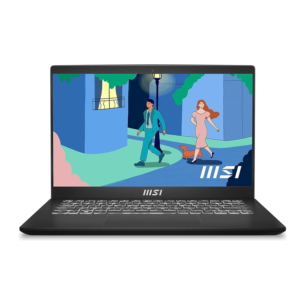 Unboxed MSI Modern 14 business laptop in classic black with 14-inch FHD display, Intel Core i3, 8GB RAM, 512GB SSD, Windows 11