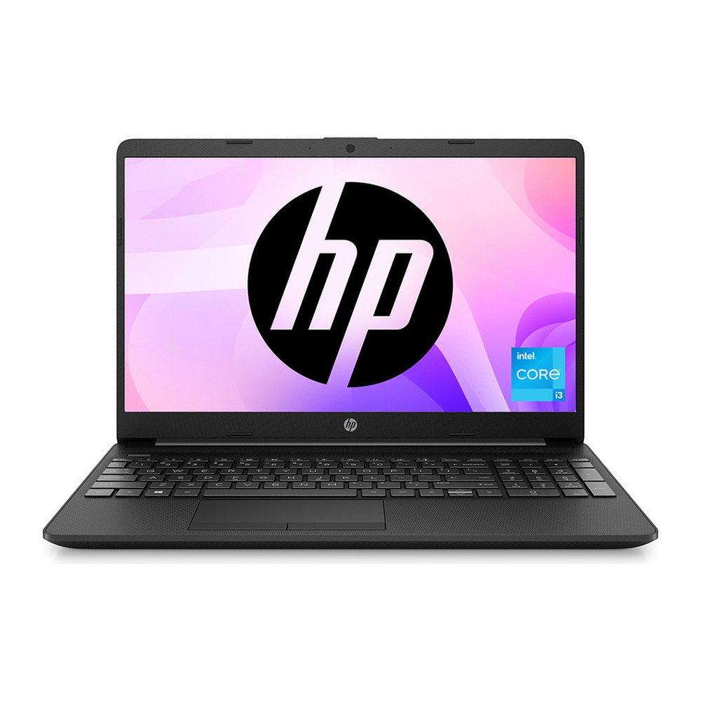 Unboxed HP 15s thin and light laptop with 15.6-inch FHD display, Jet Black finish, 8GB RAM, 1TB HDD, Windows 10, and 11th Gen Intel Core i3.