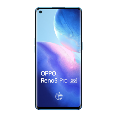 OPPO Reno5 Pro 5G mobile phone with 12GB RAM, 256GB storage, 6.55-inch FHD+ AMOLED display, quad camera in Astral Blue