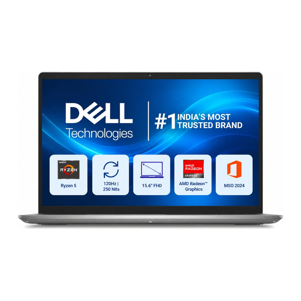 Unboxed Dell 15 laptop with silver finish, 15.6" FHD display, AMD Ryzen 5, 16GB RAM, 512GB SSD, Windows 11, Office 2024, from Get Like New.