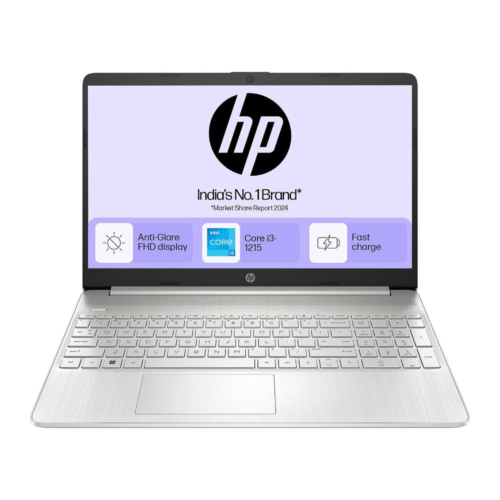 Unboxed HP Laptop 15s with 15.6-inch FHD display, Intel Core i3, 8GB RAM, 512GB SSD, numeric keypad, and Windows 11.
