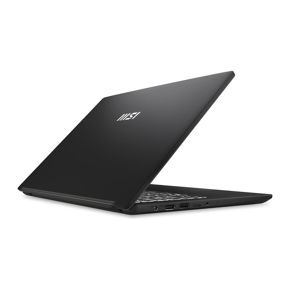 Unboxed MSI Modern 14 business laptop in classic black showing the 14-inch FHD display and sleek design.