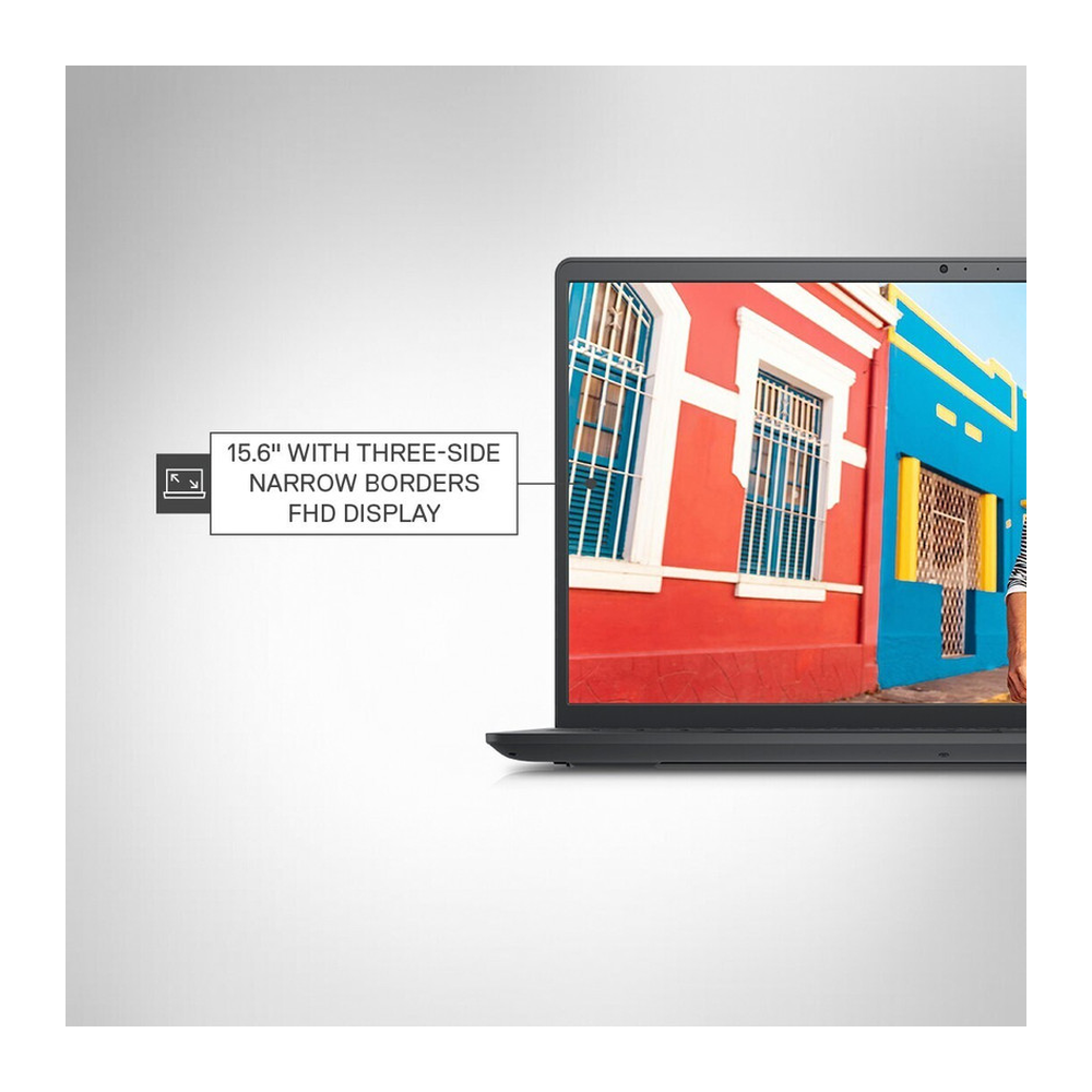 Get Like New Dell Inspiron 3515 laptop with AMD Ryzen 3, 8GB RAM, 256GB SSD, 15.6" FHD display, in carbon black.
