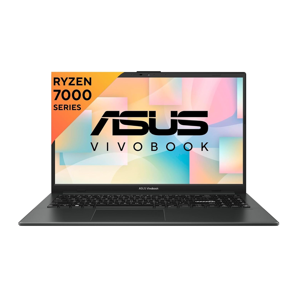 Unboxed ASUS Vivobook Go 15 laptop with AMD Ryzen 3, 15.6-inch FHD display, 8GB RAM, 512GB SSD, Windows 11, and AMD Radeon graphics.