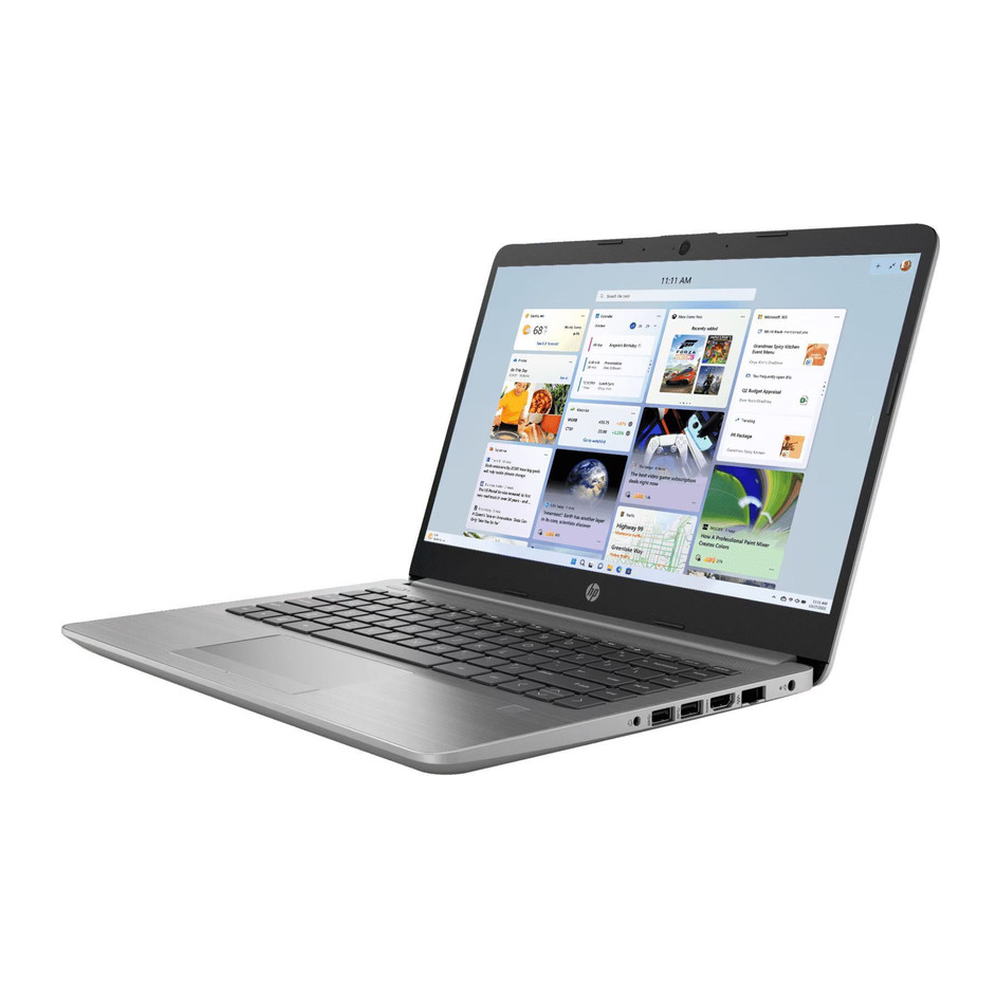 Unboxed HP 245 G9 Business Laptop with AMD Ryzen 3, 8GB RAM, 512GB SSD, 14-inch HD anti-glare display in silver.