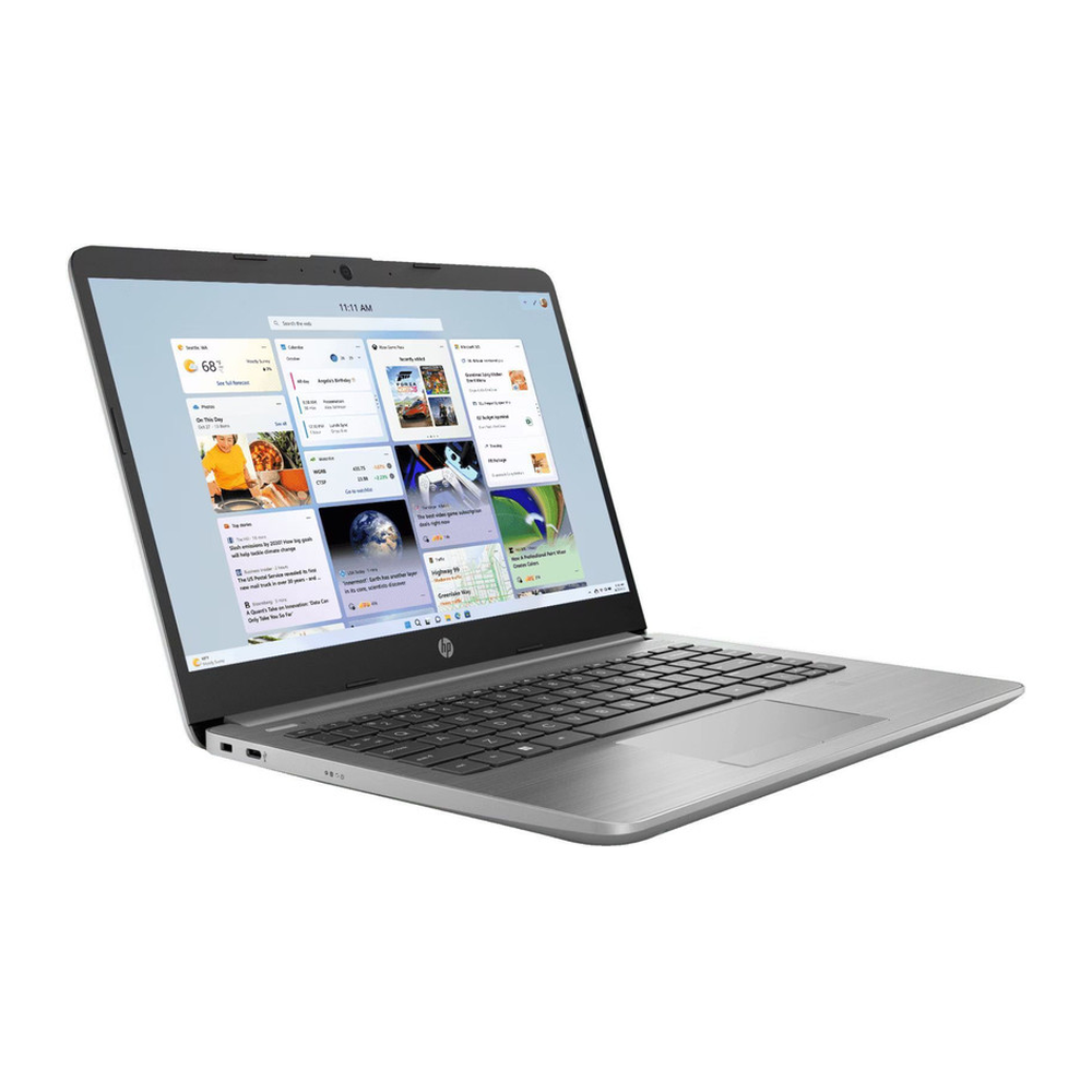 Unboxed HP 245 G9 Business Laptop with AMD Ryzen 3, 8GB RAM, 512GB SSD, 14-inch HD anti-glare display in silver.