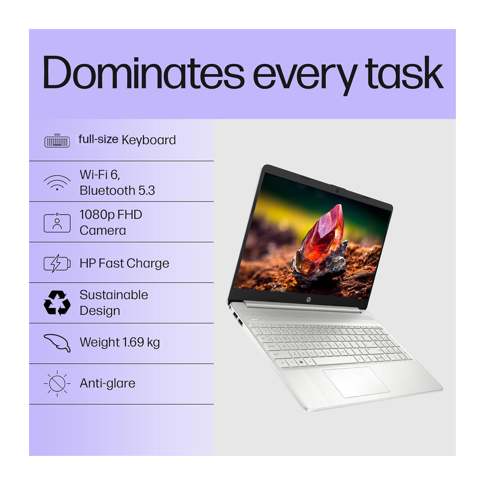 Unboxed Get Like New HP 15s laptop with 12th Gen Intel Core i3, 8GB RAM, 512GB SSD, 15.6" FHD display, numeric keypad, and Windows 11