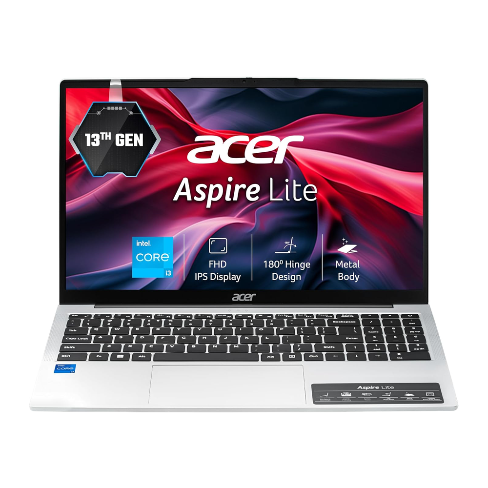 Unboxed Acer Aspire Lite laptop with 15.6-inch FHD display, metal body, 13th Gen Intel Core i3, 16GB RAM, 512GB SSD in steel grey