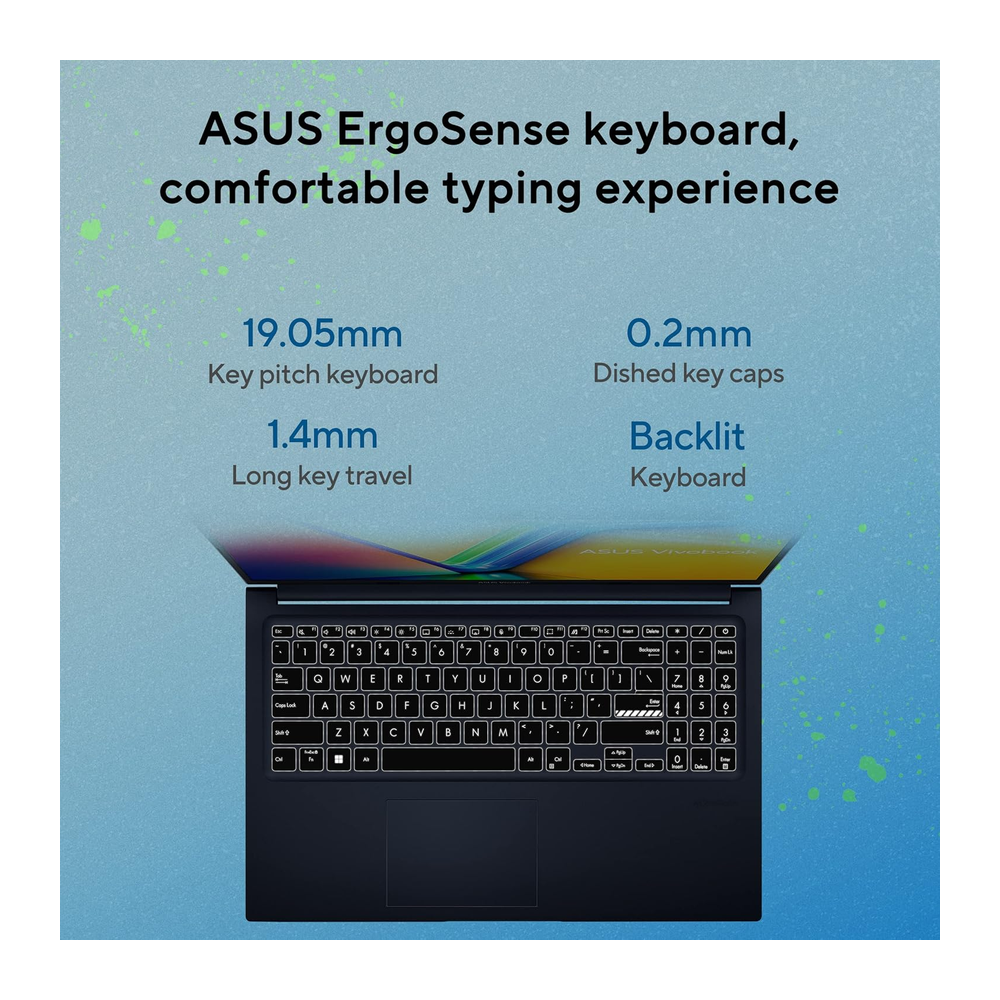 Unboxed ASUS Vivobook 15 laptop in Quiet Blue with 15.6-inch FHD display, Intel Core i5, 16GB RAM, 512GB SSD, Windows 11.