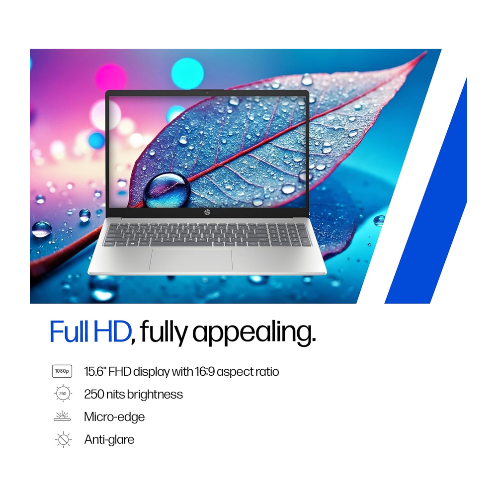 Unboxed HP 15 Thin and Light Laptop in silver with 15.6-inch FHD anti-glare display, Intel Core 3, 8GB DDR5 RAM, 512GB SSD, Windows 11.