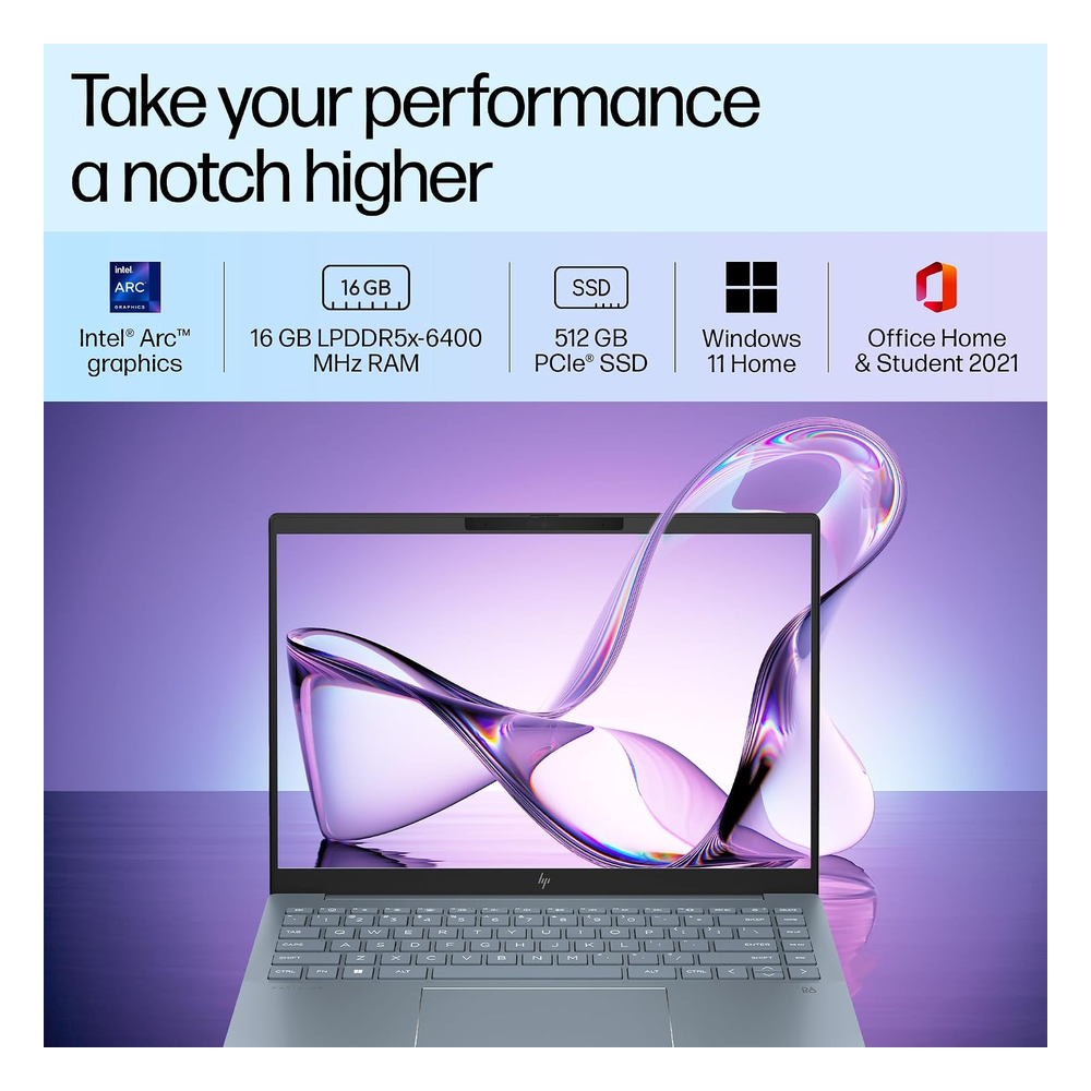 HP Pavilion Plus AI Laptop | Intel Core Ultra 5 125H | Intel Arc Graphics | 16GB LPDDR5x RAM | 512GB SSD | 14" WQXGA 120Hz IPS 300 Nits | 5MP IR Camera | Win 11 | Office 2021 | 14-ew1082TU