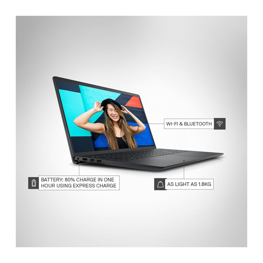 Unboxed Dell Inspiron 3515 laptop with AMD Ryzen 3, 8GB RAM, 256GB SSD, 15.6" FHD anti-glare display, black color, Windows 11.