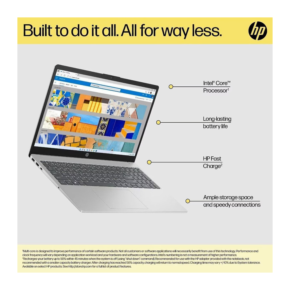 Unboxed HP 15 Thin and Light Laptop with 15.6" FHD display, Intel Core i3, 8GB RAM, 512GB SSD, Win 11, anti-glare screen.