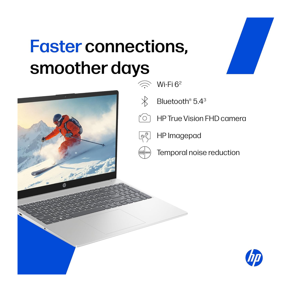 Unboxed HP 15 Thin and Light Laptop with AMD Ryzen 5, 8GB RAM, 512GB SSD, 15.6" FHD display, natural silver finish.