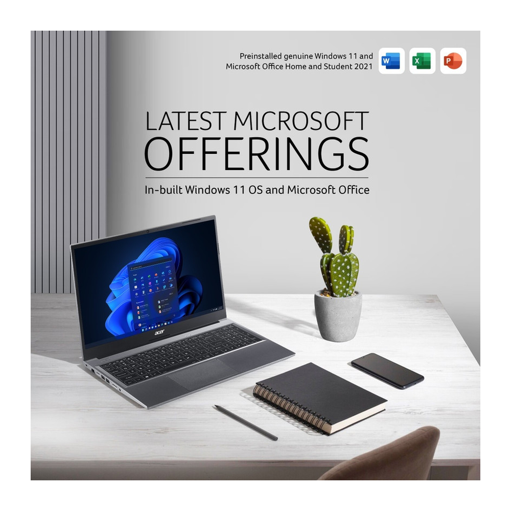 Get Like New Acer Aspire Lite laptop with 15.6-inch FHD display, AMD Ryzen 3, 8GB RAM, 512GB SSD, metal body in steel grey.
