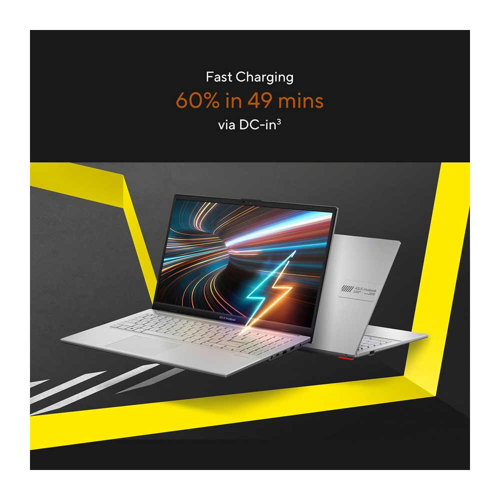 Unboxed ASUS Vivobook Go 15 laptop with AMD Ryzen 5, 15.6-inch FHD display, 512GB SSD, Windows 11, and AMD Radeon graphics.