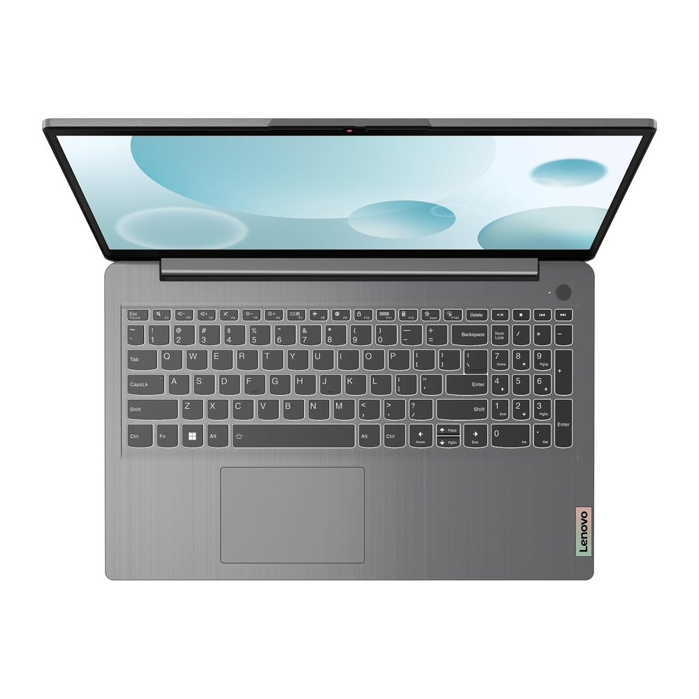 Unboxed Lenovo IdeaPad Slim 3 laptop with 15.6" FHD display, Intel Core i3, 8GB RAM, 512GB SSD in Arctic Grey color.