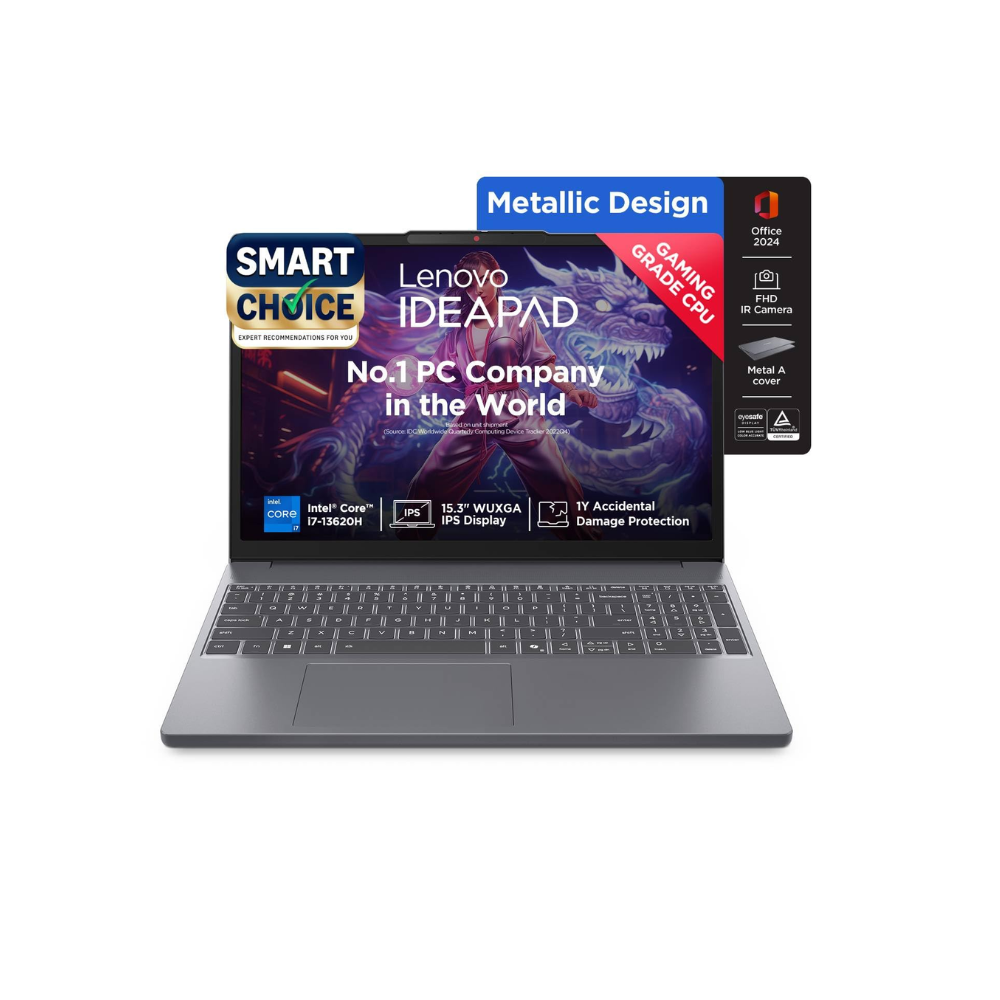 Lenovo Smartchoice IdeaPad Slim 3 Laptop | 13th Gen Intel Core i7-13620H | 16GB RAM | 512GB SSD | 15.3" WUXGA IPS Display | Windows 11 | Office 2024 | Backlit Keyboard | Metal Top Cover | 83K100CJIN/S1IN - Get Like New