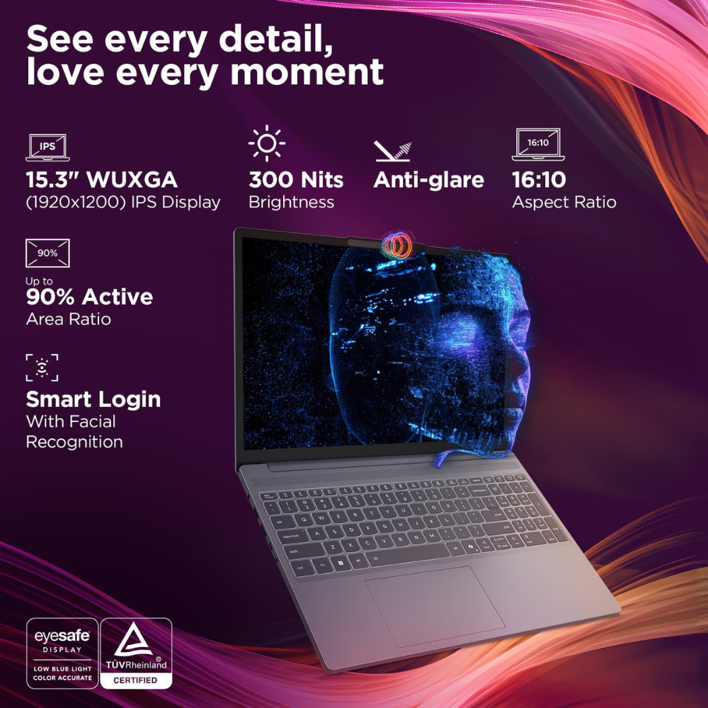 Lenovo Smartchoice IdeaPad Slim 3 Laptop | 13th Gen Intel Core i7-13620H | 16GB RAM | 512GB SSD | 15.3" WUXGA IPS Display | Windows 11 | Office 2024 | Backlit Keyboard | Metal Top Cover | 83K100CJIN/S1IN - Get Like New