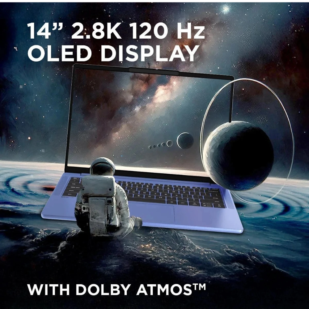 Unboxed Motorola Motobook 60 14IRH10R laptop with 14" OLED display, Intel Core i7, 16GB RAM, 1TB SSD, Windows 11, thin and light design.