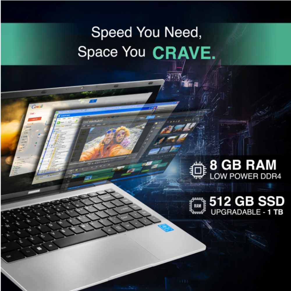 ULTIMUS APEX 14.1" FHD IPS Laptop | Intel Celeron Dual Core | 8GB LPDDR4 RAM | 512GB SSD (Expandable to 1TB) | Ultra Thin Bezel | 180° Hinge | Anti-Glare Display (NU14U9INC54LS-CS/NU15U2INC44VN-SG) - Get Like New