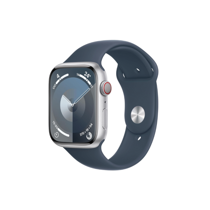 Apple Watch Series 9 GPS + Cellular 45mm Silver Aluminium Case with Storm Blue Sport Band - Renewed